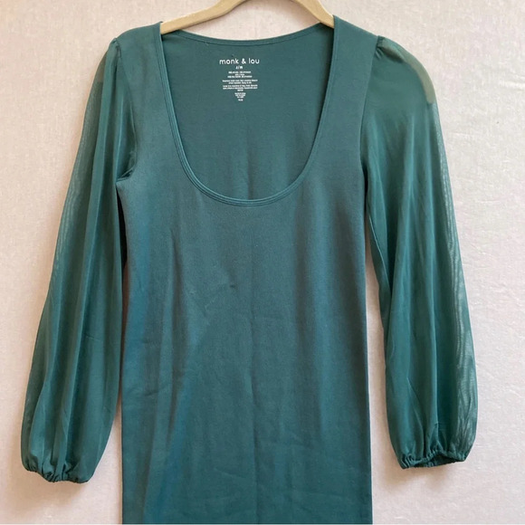 Monk & Lou Annette midi scoop neck bodycon dress chiffon sleeves Sz S/M - Picture 3 of 10